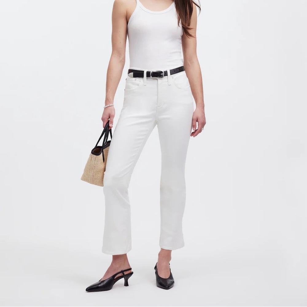 Madewell Petite Mid Rise Kick Out Crop Jeans Pure White